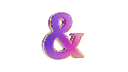 3D Ampersand Symbol with Gradient Color and Chrome Border on transparent background