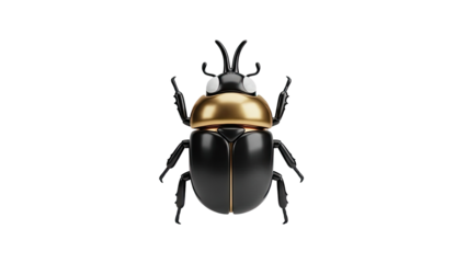 3D Black and Gold Beetle on transparent background