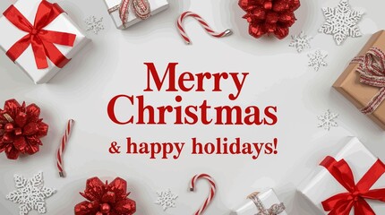 Photo of Merry Christmas and Happy Holidays greeting card, frame, banner. New Year. Noel. Christmas...