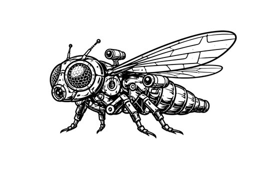 Robotic Spy Fly Surveillance Drone Side View Vector Illustration