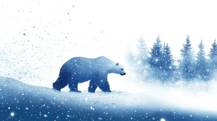 A polar bear navigating a snowy landscape, representing winter. Snowflakes create a dreamy atmosphere in the cold AI Generative