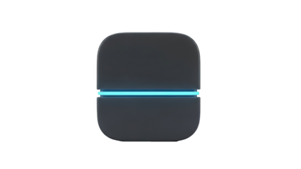 Modern dark grey object with blue light strip on transparent background