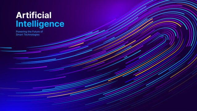 Digital Transformation Concept with Futuristic Data Flow and Smart Technology Visualization. Abstract Big Data, Artificial Intelligence AI, Automation Design. Tech and Science Vector Illustration.