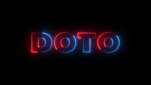 Vibrant neon DOTO sign in blue and red glow.