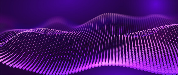 Big Data Flow With Glowing Particle Waves On Dark Background. Abstract AI Neural Network And Digital Communication Concept. Futuristic Tech Design. Vector Illustration. © ec0de
