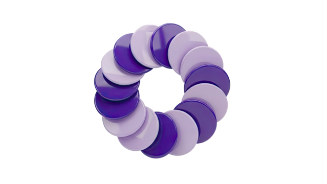3D Circle of purple discs forming a ring on transparent background - Powered by Adobe