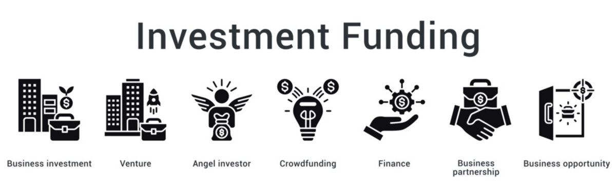 Investment funding banner web icon connects venture capital angel investor and crowdfunding for business partnership opportunities.