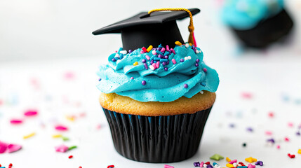 A delicious cupcake decorated with a graduation cap AI Generative