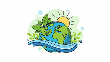 Fototapeta premium Globe with Leaves and Water Illustration.