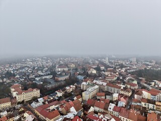 Obraz premium Aerial Perspective Capturing Preserved Historic District With Winding Streets And Vintage Architecture
