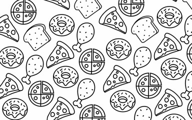 Seamless pattern background Food and ingredient kids hand drawing set illustration isolated on white background