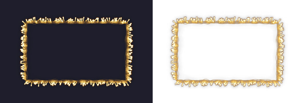 Fairy light garland frame with empty copy space, illuminated string bulbs forming a rectangular border for holiday announcements, event invitations and greeting cards in retail signage