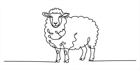 Simple continuous line drawing of a sheep standing on a white background Vector, illustration © Pabon Art Gallery