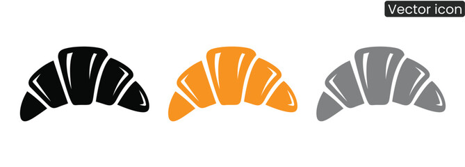 Set of croissant icons in black, orange, and gray, perfect for bakery branding and culinary designs