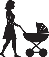 Silhouette of a Mother Pushing a Baby Stroller
