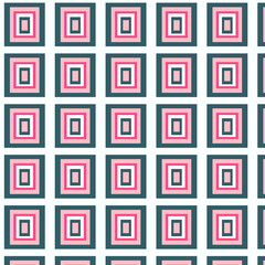 Seamless Geometric Square Pattern in Hot Pink, Bright Rose, and Dark Teal Green on White