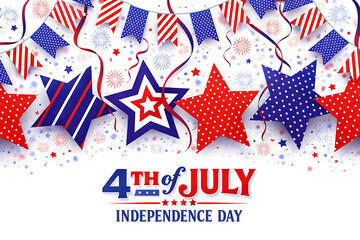 Obraz premium 4th of July Patriotic Scene with Stars, Bunting, and Fireworks.