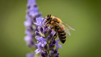 Bee on a Purple Flower Collecting Nectar