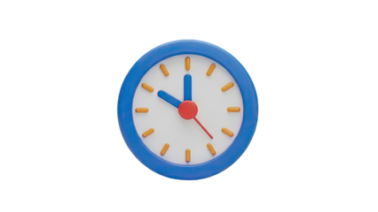 Blue clock with red and blue hands transparent background