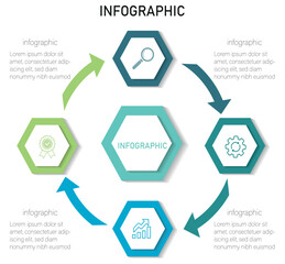 Obraz premium Business infographic hexagon design template. Infographics creative design for slide presentation. Vector illustration. 