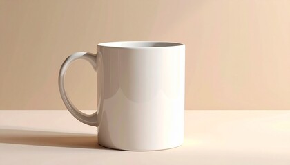 Plain White Ceramic Mug on Light Surface with Neutral Beige Background and Soft Lighting