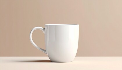 Plain White Ceramic Mug on Light Surface with Neutral Beige Background and Soft Lighting