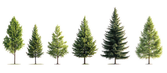 Set of Picea mariana the black spruce and Larix laricina isolated on transparent background