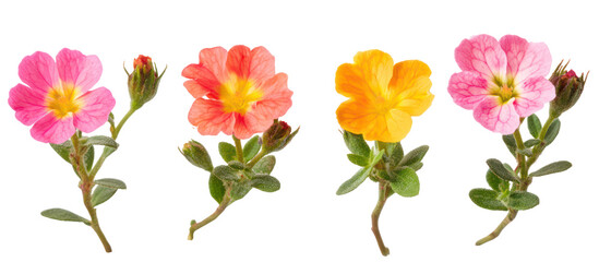 Set of Portulaca Grandiflora, Rose Moss, Eleven O&rsquo;Clock, Mexican Rose on transparent background