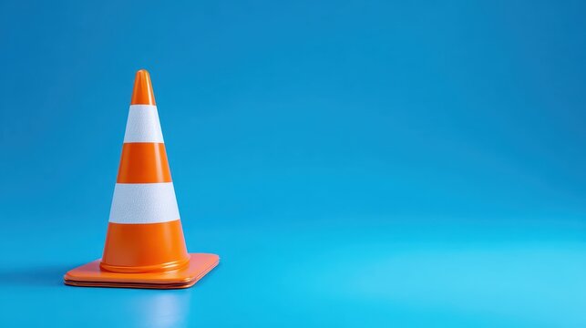 A traffic cone on a blue background symbolizes caution, guidance, and awareness of road safety rules.
