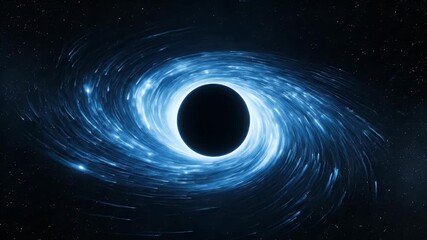 Mesmerizing cosmic black hole with a luminous blue-white swirling accretion disk, captivating the depths of the dark universe and its profound mysteries - Powered by Adobe