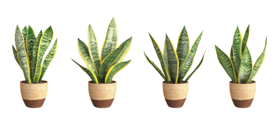 Set of Sansevieria Trifasciata, the Snake Plant, Saint Georges Sword on transparent background