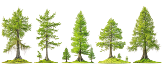 Set of Taxodium distichum commonly known as bald cypress tree isolated on transparent background