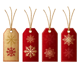 Christmas Gift Tags with Snowflake Designs gold isolated on a transparent background