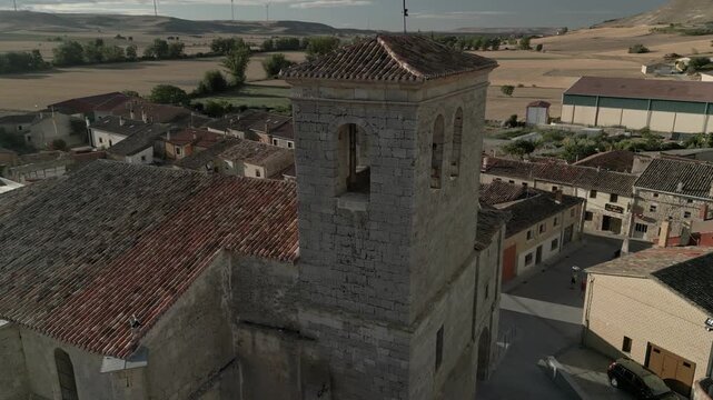 The medieval church in Hornillos del Camino, in northern Spain. The pilgrimage to the Camino de Santiago