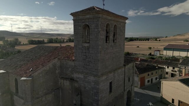 The medieval church in Hornillos del Camino, in northern Spain. The pilgrimage to the Camino de Santiago