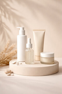 Minimalist skincare product mockup on neutral background