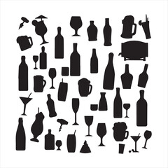 set of silhouettes of drinks