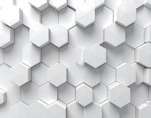 Naklejka premium White hexagonal tiles rise and fall, creating a textured, geometric, abstract pattern with shadows