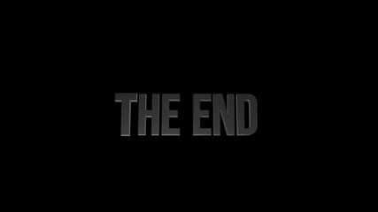 Showing a message that marks the end of a story or presentation in a simple style on a black background