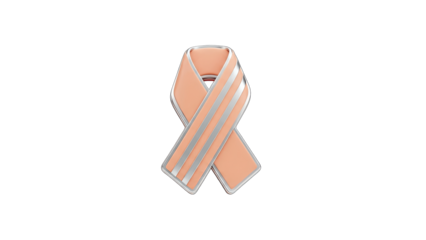 3D Peach awareness ribbon with silver stripes on transparent background