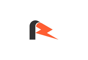 Initial Letter R Lightnig Bolt Logo design, vector illustration