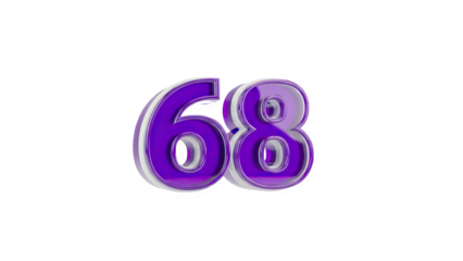 3D Purple Number 68 with White Outline on transparent background