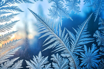 The frozen beauty of intricate frost patterns on the window.