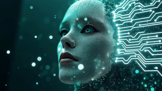 Face in a PCB printed circuit board, transhumanism, singularity, universe simulation hypothesis, AI artificial intelligence 
