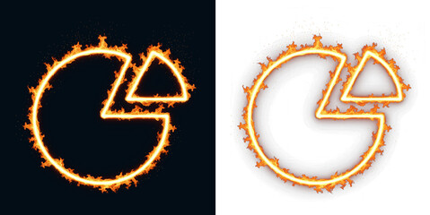 Burning pie chart with separated sector represents financial risk and market volatility illustrating heat of economic crisis or rapid growth in global trade and investment banking analytics