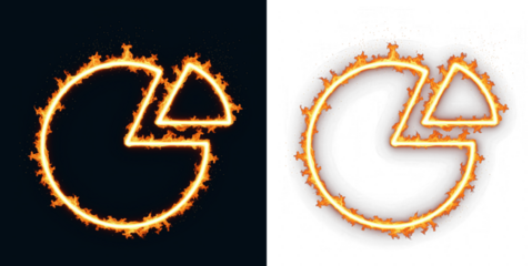 Burning pie chart with separated sector represents financial risk and market volatility illustrating heat of economic crisis or rapid growth in global trade and investment banking analytics