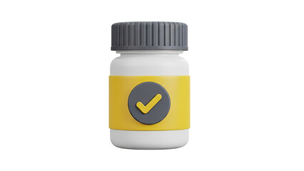 3D Medicine bottle with checkmark icon on transparent background