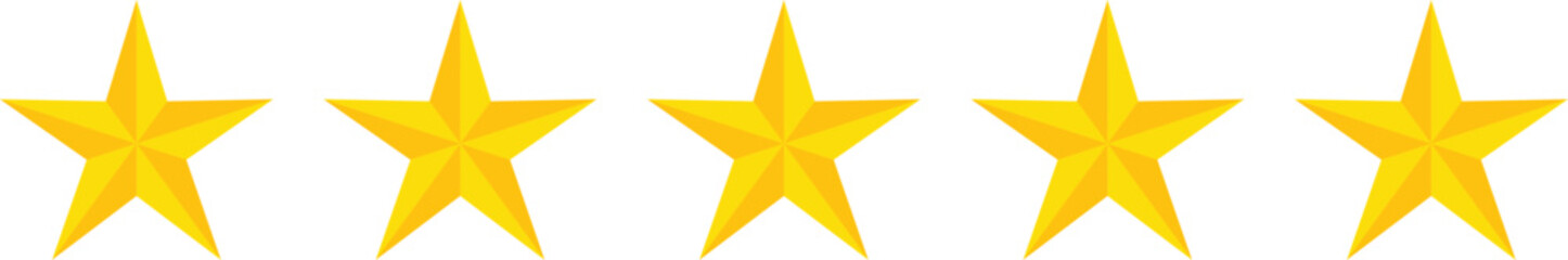 Five Star Rating Icon Set. Customer Review and Feedback Symbols. Quality Excellence and Luxury Ranking Icons collection. Gold star symbol