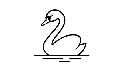 Naklejka premium Simple black outline of a graceful swan on water, elegant minimalist bird icon, isolated white background.