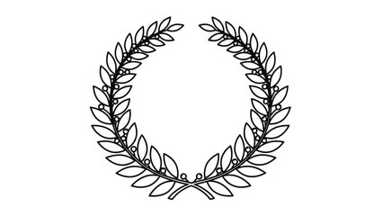 Outline style classic laurel wreath symbol of victory and achievement, elegant award concept, isolated white background.